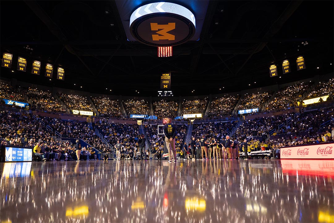 Crisler Center crowd with lights shining