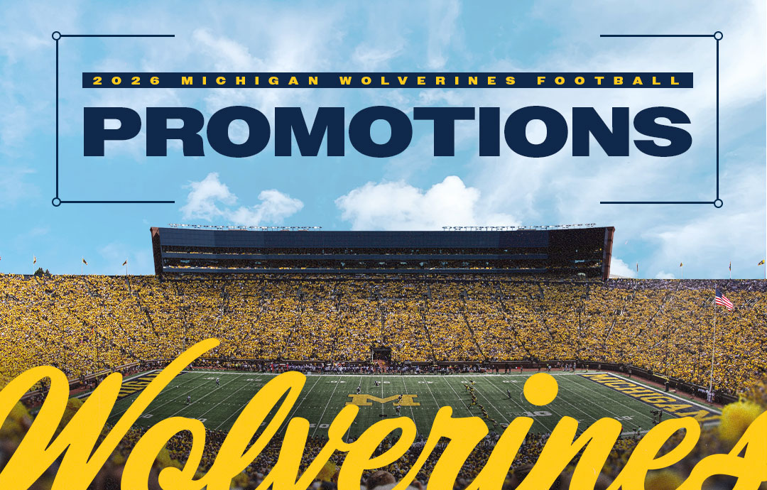 2026 Michigan Football Promotions - Image of Michigan Stadium with the words, "Promotions" overtop