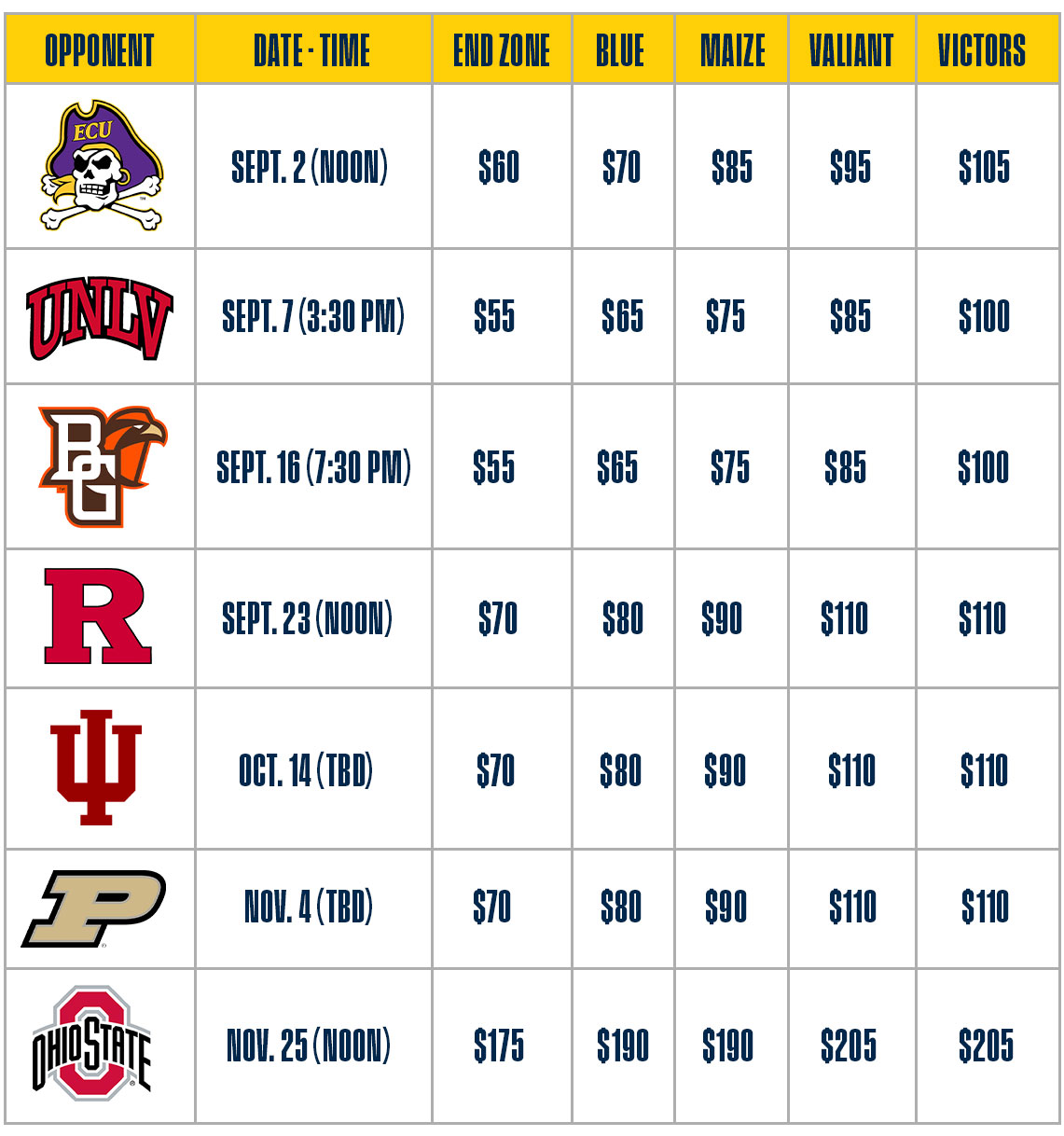 Home Schedule, Dates, and price ranges